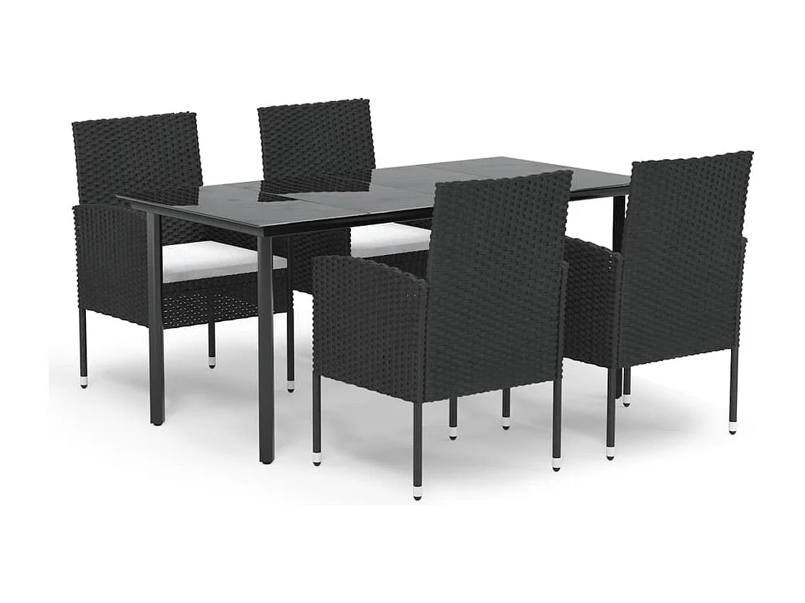 Lara  Ensemble à manger de jardin coussins 5pcs Noir Résine tressée