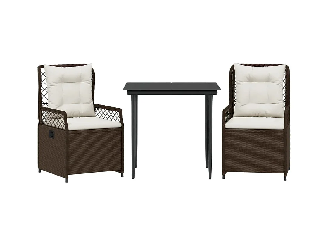 Zalan  Set comedor de jardín 3 piezas y cojines ratán sintético marrón