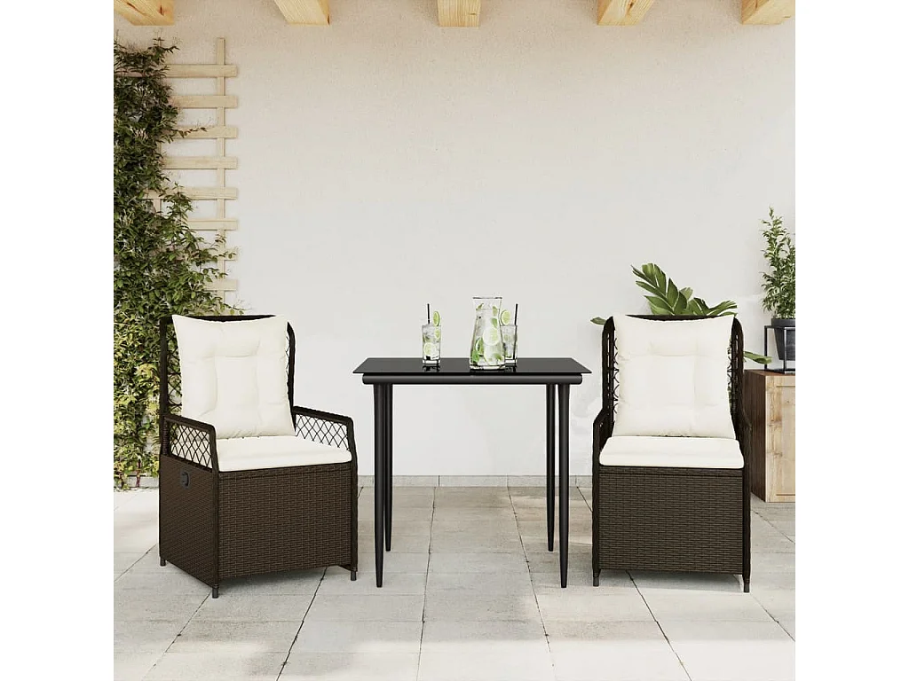 Zalan  Ensemble à manger de jardin 3 pcs et coussins marron poly rotin