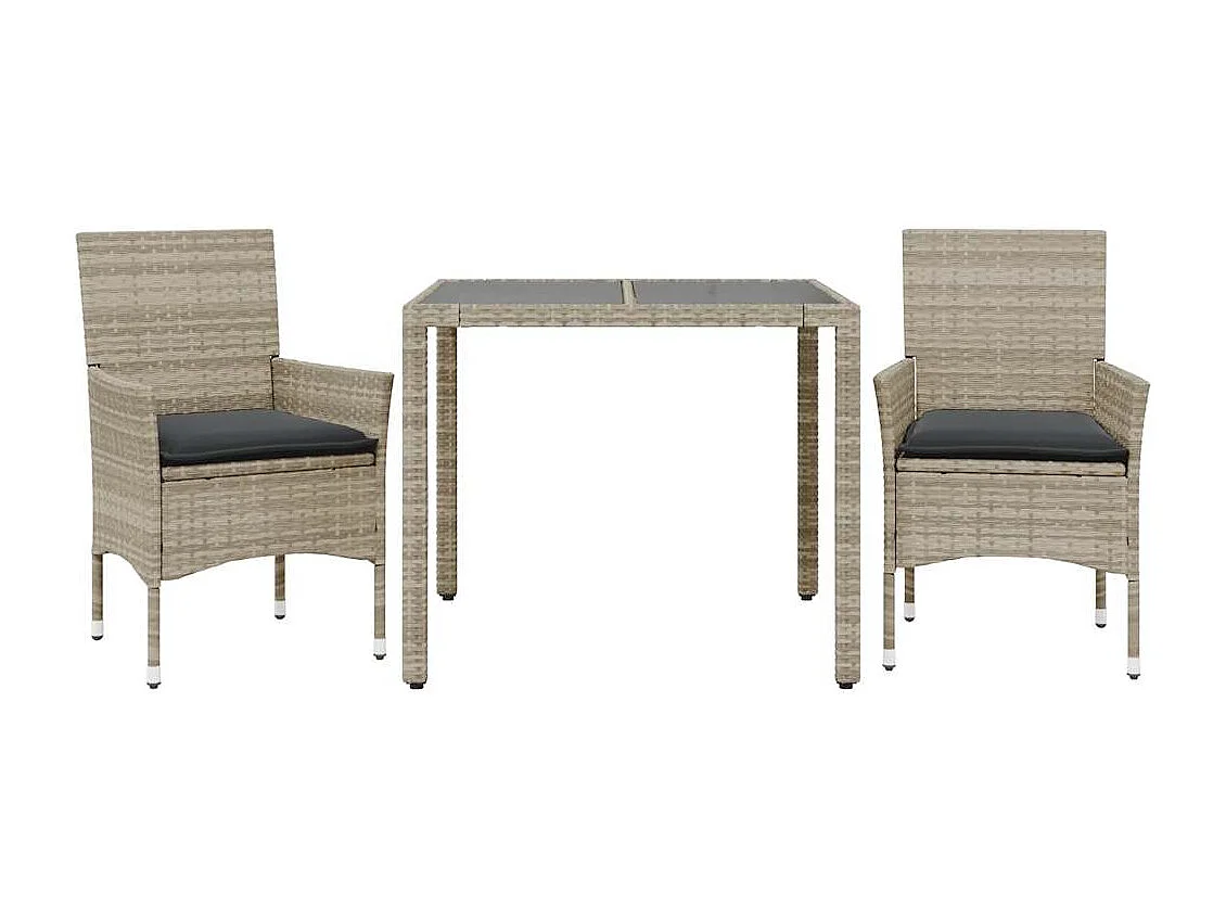 Stafford Springs  Ensemble à manger de jardin avec coussins 3 pcs rotin et verre