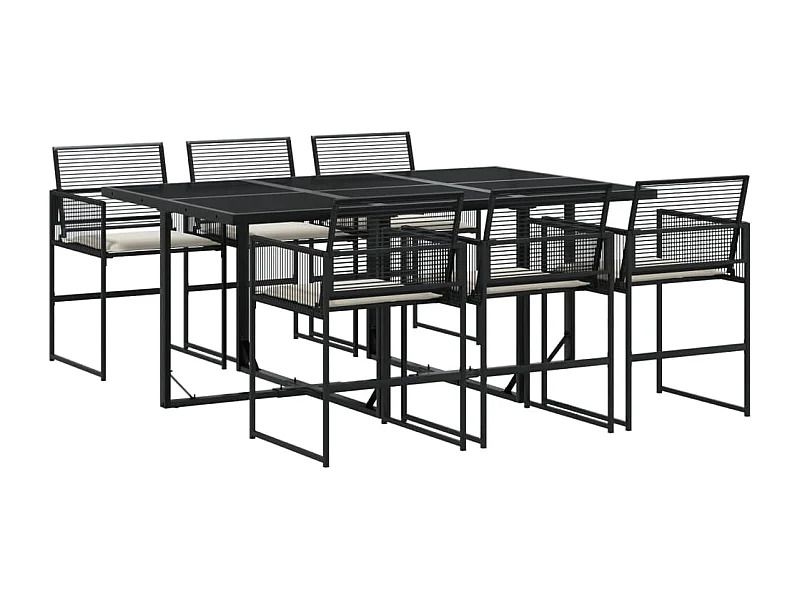 Robert-Luc  Set de comedor de jardín 7 pzas y cojines ratán sintético negro