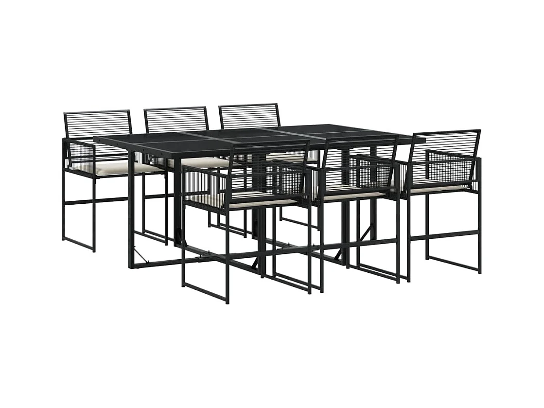 Robert-Luc  Set de comedor de jardín 7 pzas y cojines ratán sintético negro