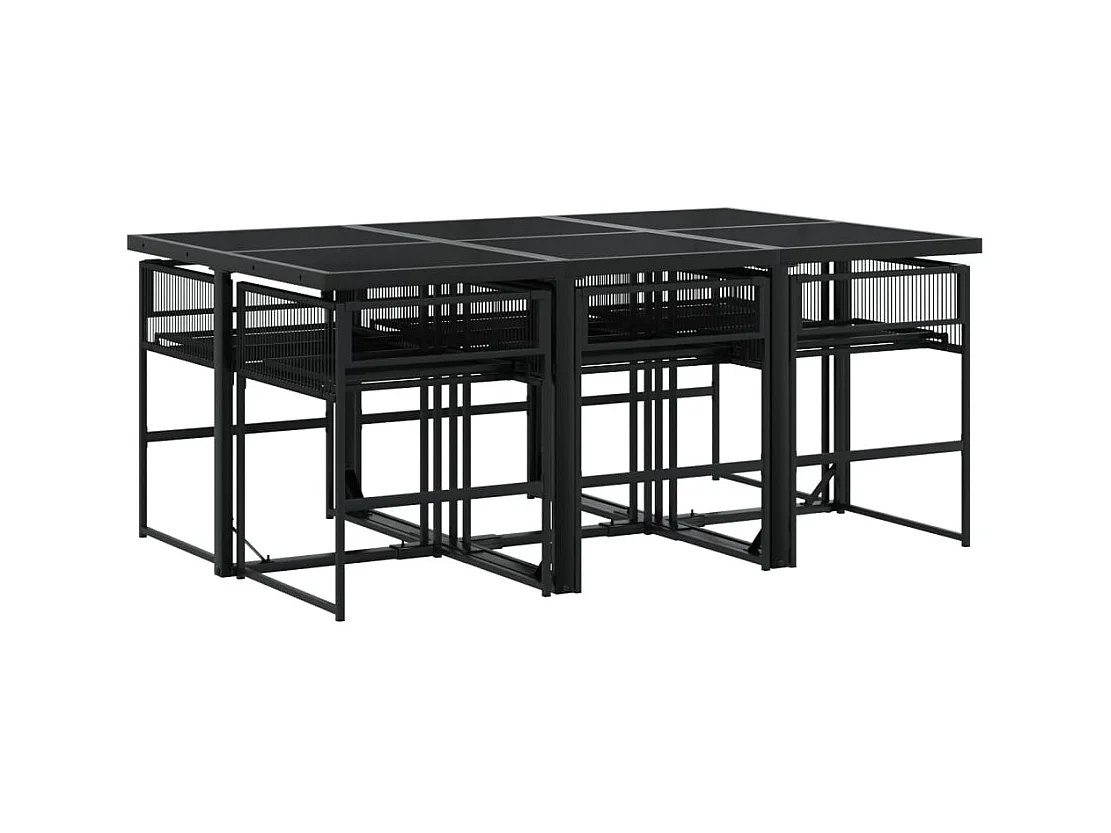 Robert-Luc  Set de comedor de jardín 7 pzas y cojines ratán sintético negro