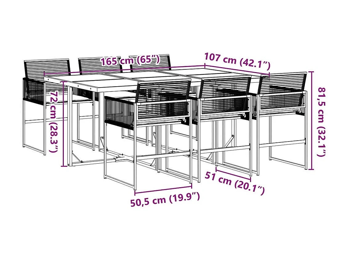 Robert-Luc  Set de comedor de jardín 7 pzas y cojines ratán sintético negro