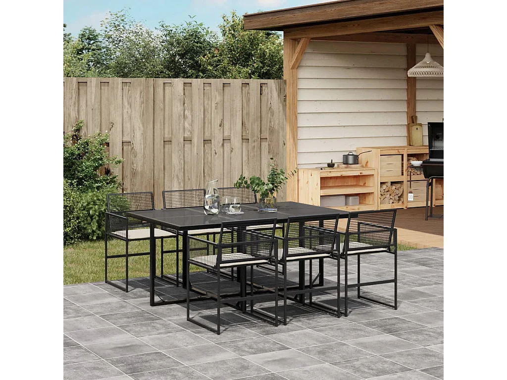 Robert-Luc  Ensemble à manger de jardin coussins 7 pcs noir résine tressée