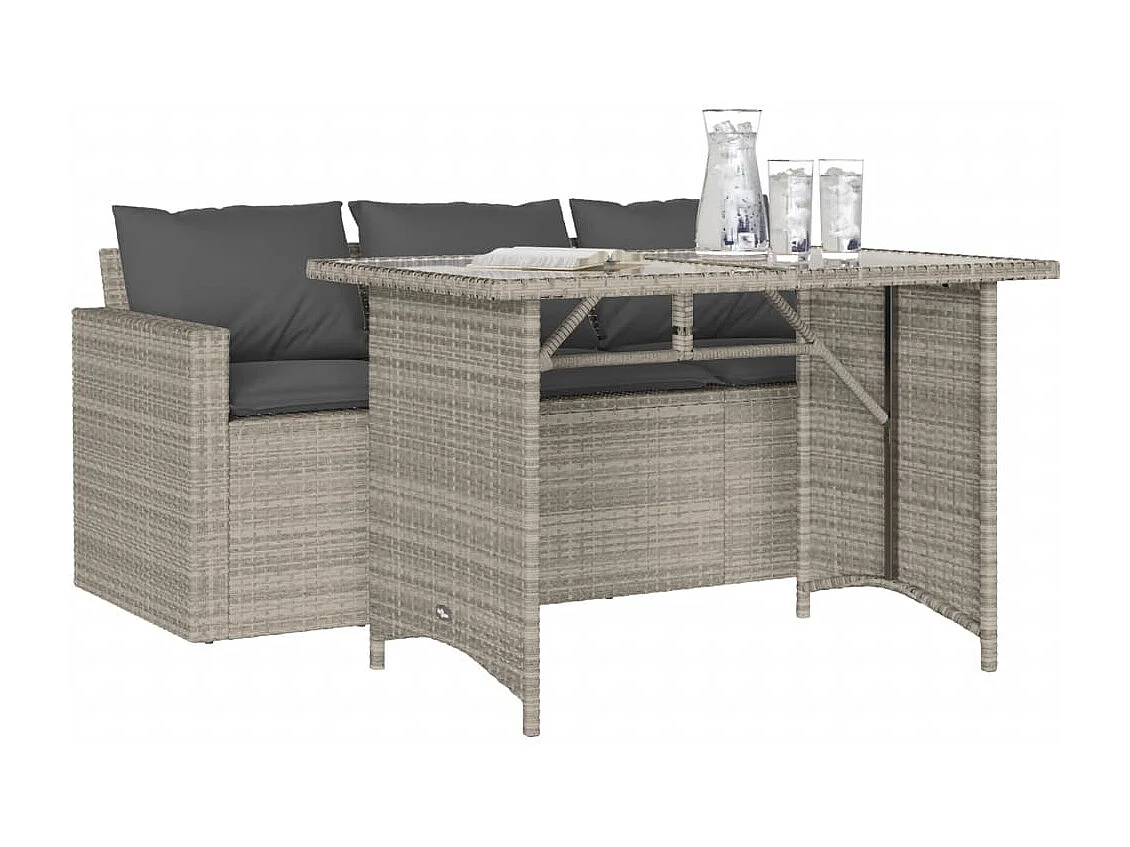 Jornar  Ensemble à manger de jardin et coussins 2 pcs gris clair rotin