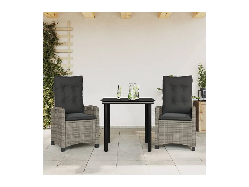 Wendral  Ensemble à manger de jardin 3 pcs coussins gris résine tressée