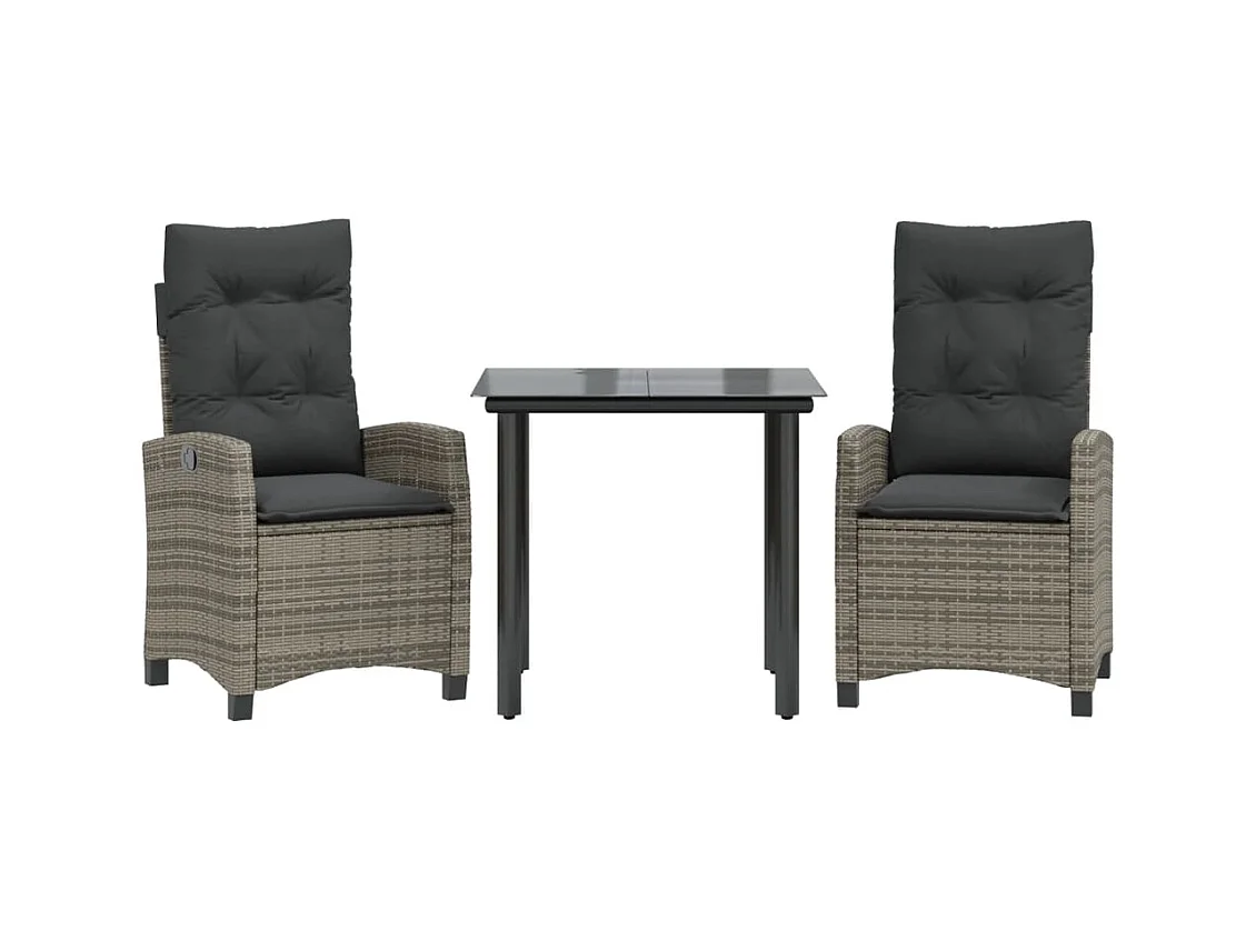 Wendral  Set comedor de jardín 3 piezas con cojines ratán sintético gris