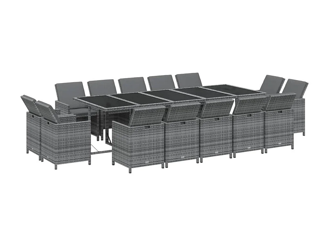 Niek  Set comedor jardín 15 pzas y cojines ratán sintético gris