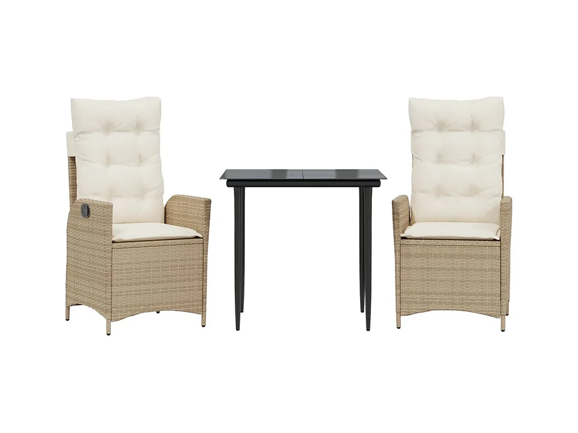 Garden Furniture -  Set comedor de jardín 3 pzas con cojines ratán sintético beige