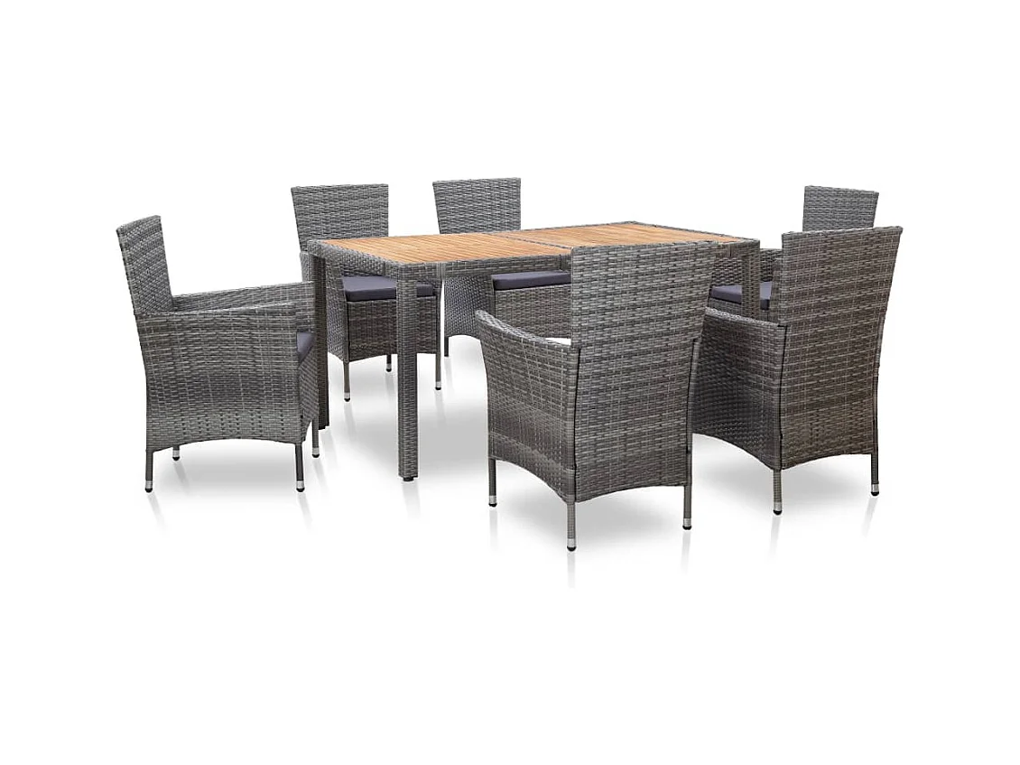 Ewald  Ensemble à manger d'extérieur 7pcs coussins Résine tressée Gris