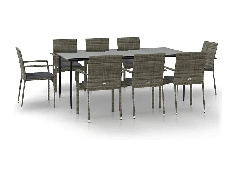 Albert  9-delige Tuinset met kussens poly rattan zwart en grijs