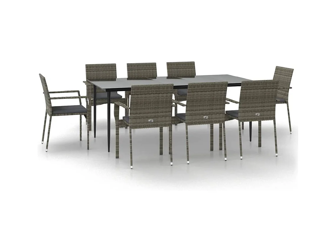 Albert  9-delige Tuinset met kussens poly rattan zwart en grijs