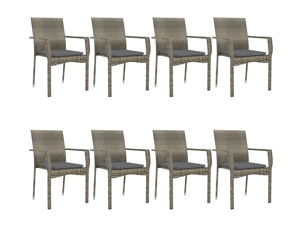 Albert  Set comedor jardín 9 pzas y cojines ratán sintético negro gris