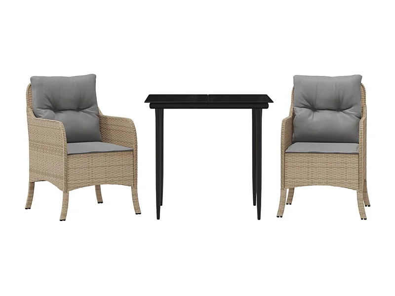 Denison  Ensemble à manger de jardin et coussins 3 pcs Beige poly rotin