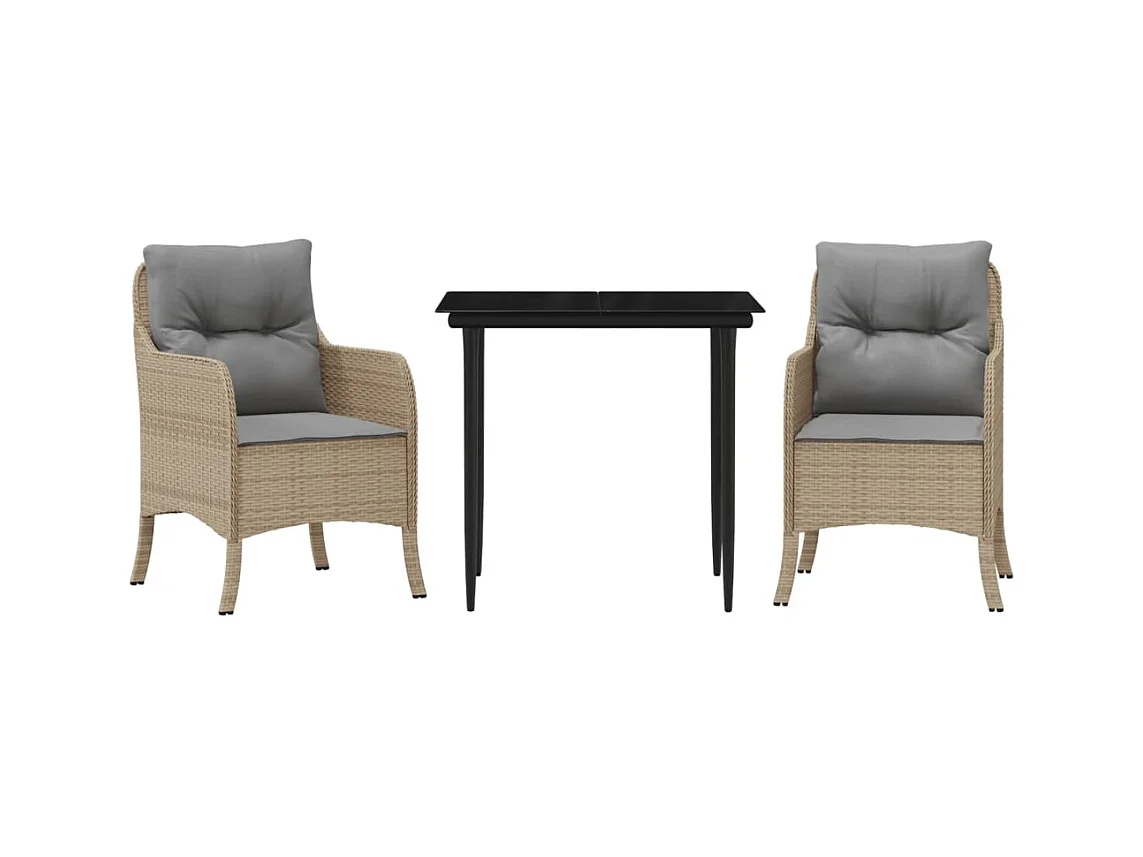 Denison  Ensemble à manger de jardin et coussins 3 pcs Beige poly rotin