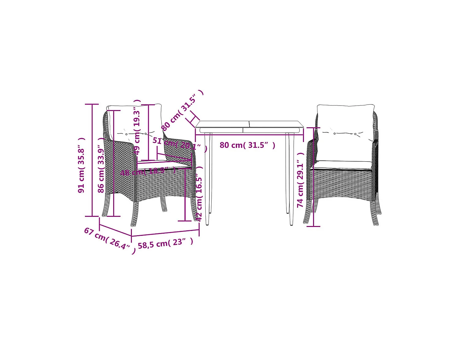 Denison  Ensemble à manger de jardin et coussins 3 pcs Beige poly rotin