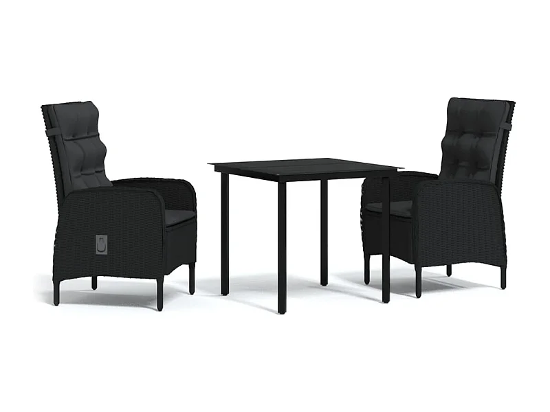 Eliseo  Ensemble à manger de jardin avec coussins 3 pcs noir