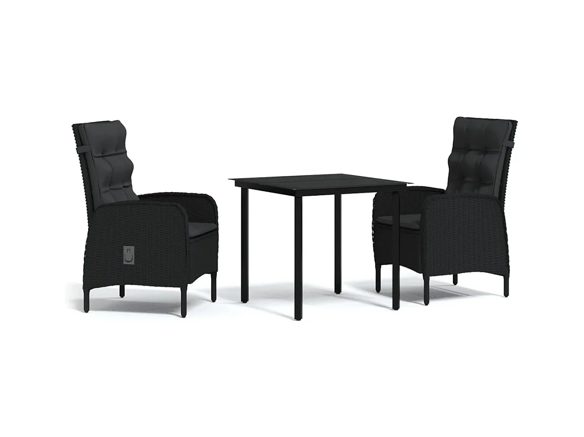 Eliseo  Ensemble à manger de jardin avec coussins 3 pcs noir