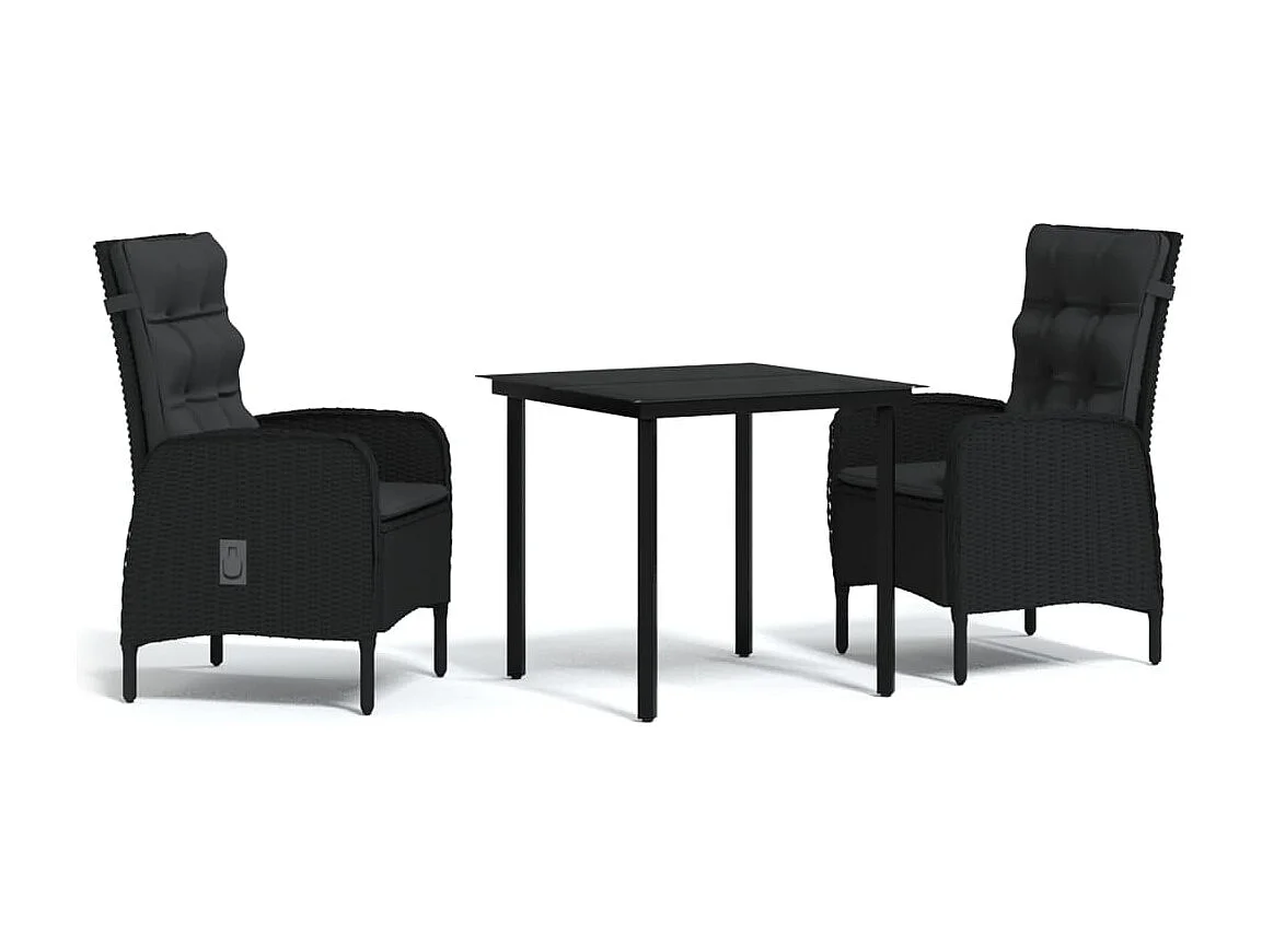 Eliseo  Ensemble à manger de jardin avec coussins 3 pcs noir