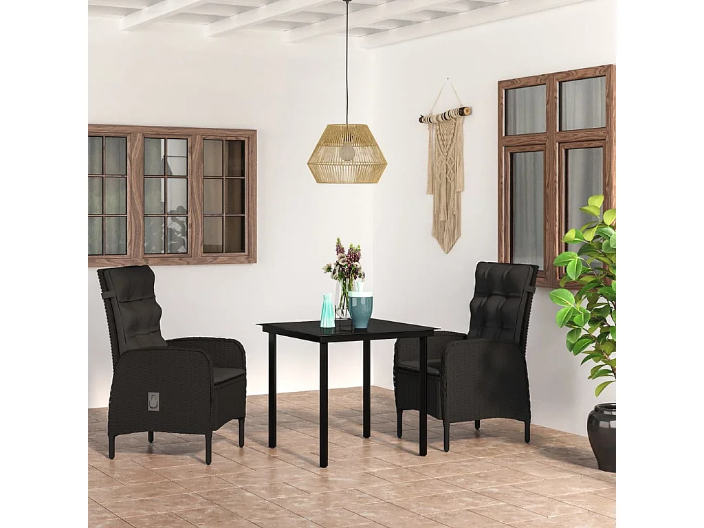 Eliseo  Ensemble à manger de jardin avec coussins 3 pcs noir