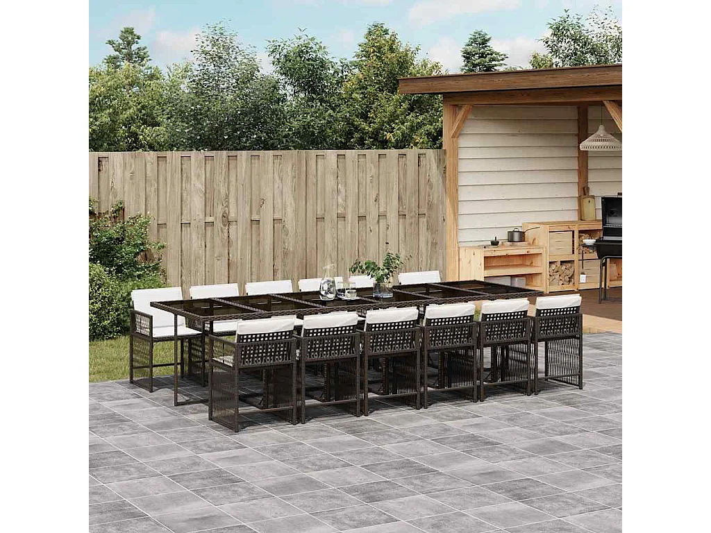 Jeffersontown  Ensemble à manger de jardin avec coussins 13 pcs marron rotin