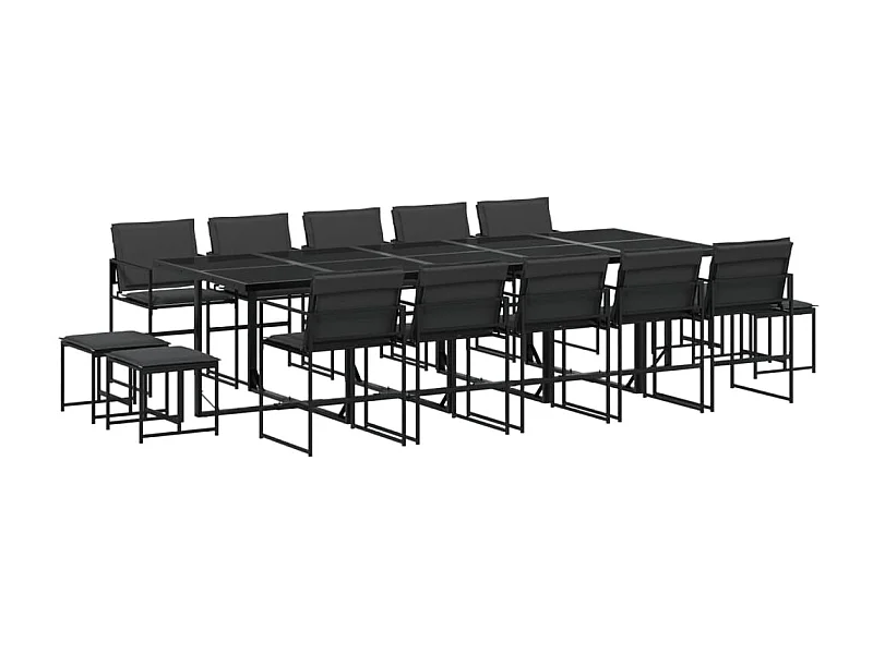 Myrena  Juego de comedor de jardín 15 pzas con cojines textileno negro