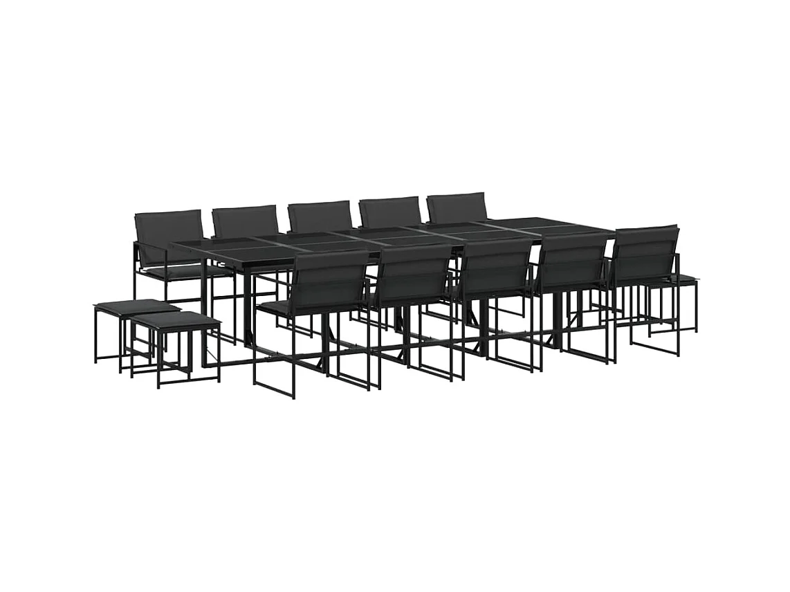 Myrena  Juego de comedor de jardín 15 pzas con cojines textileno negro