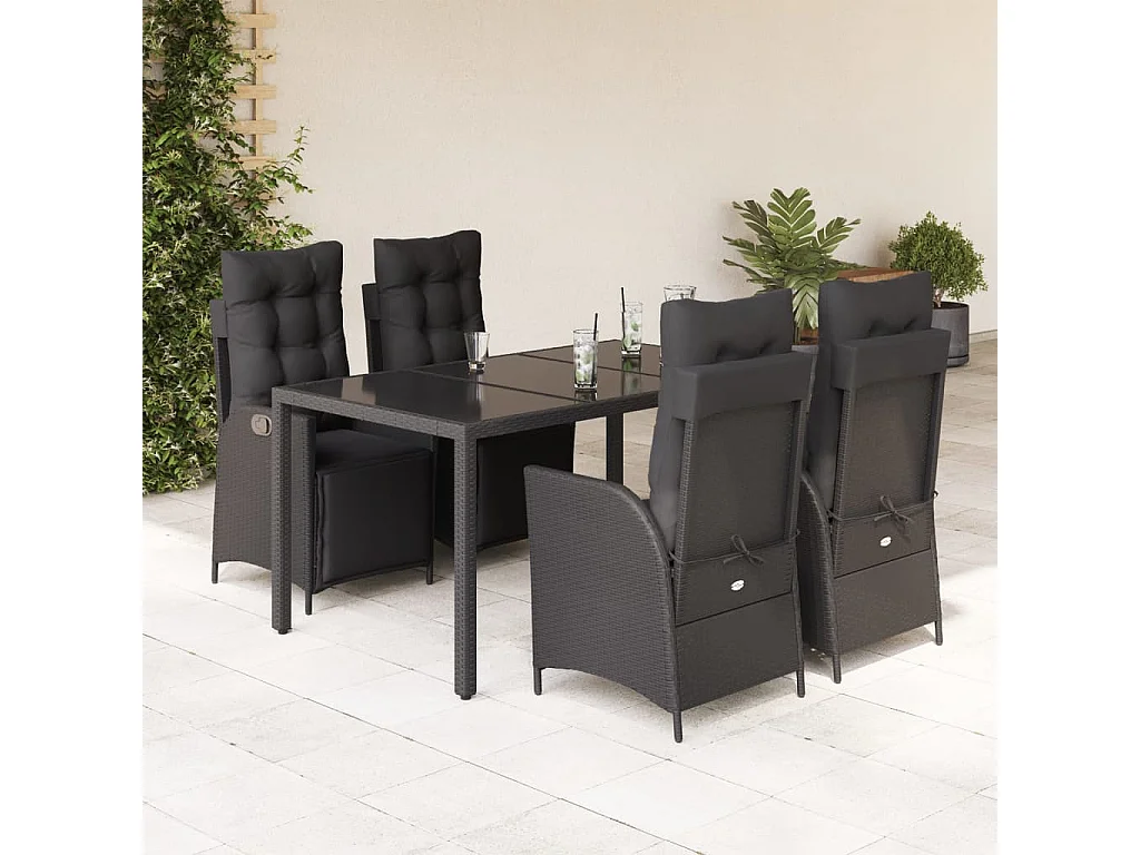 Chris David  5-delige Tuinset met kussens poly rattan zwart