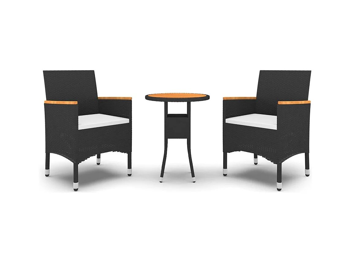 Castle Hills  Juego de comedor de jardín 3 piezas ratán sintético negro