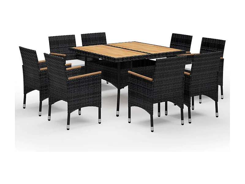 Løgumkloster  Ensemble à manger de jardin 9 pcs Résine tressée et acacia Noir