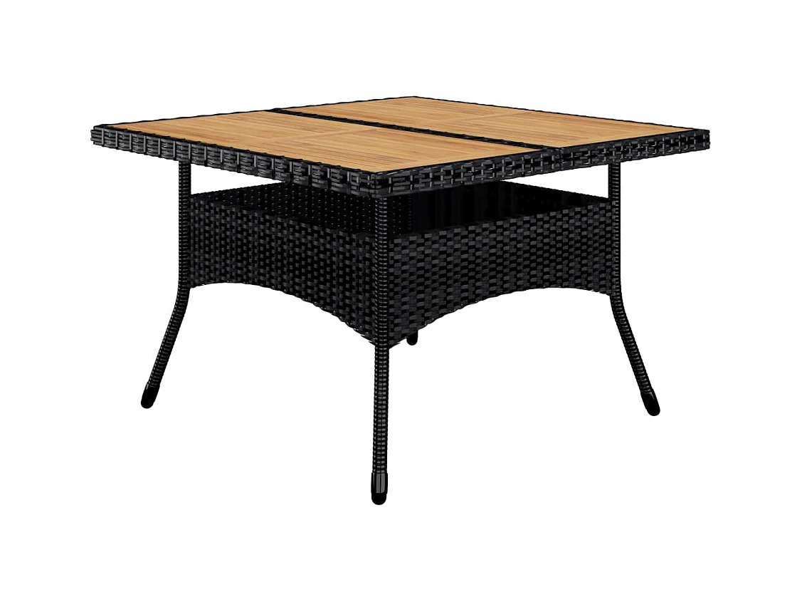 Løgumkloster  Set de comedor de jardín 9 pzas ratán PE y madera acacia negro