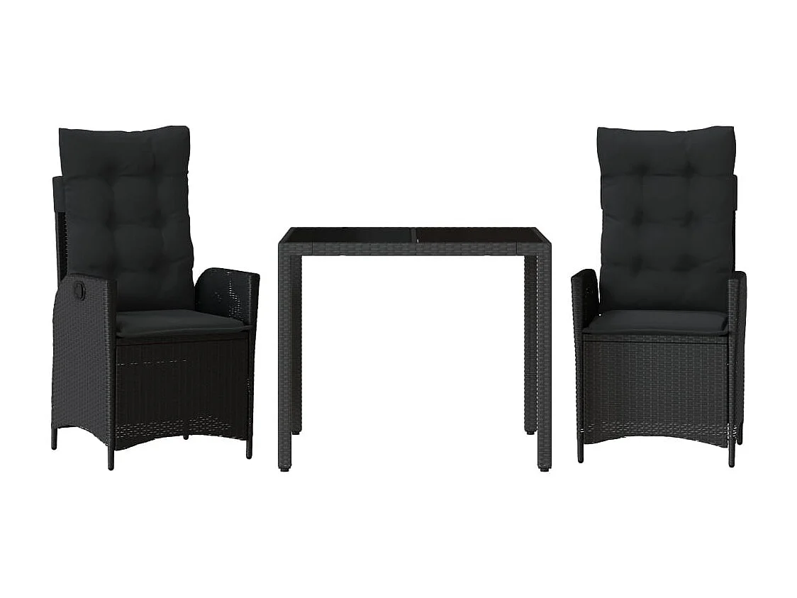 Prolenta Premium -  3-delige Tuinset met kussens poly rattan zwart