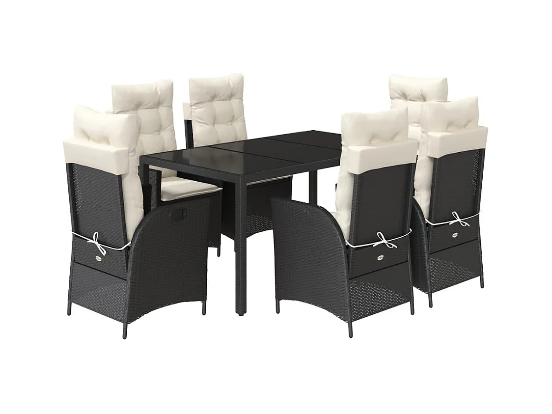 Chattanooga  Ensemble à manger de jardin coussins 7pcs Noir Résine tressée