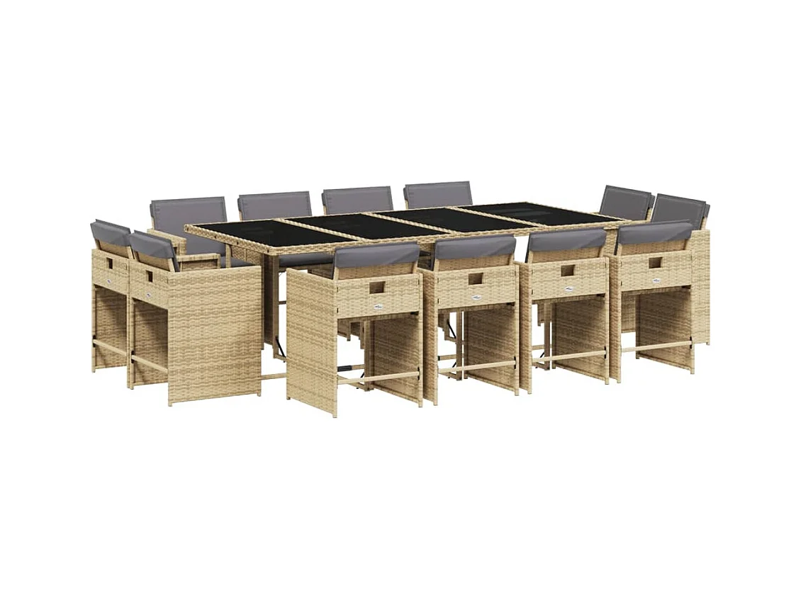 An Daingean  Set comedor de jardín con cojines 13 pzas ratán sintético beige