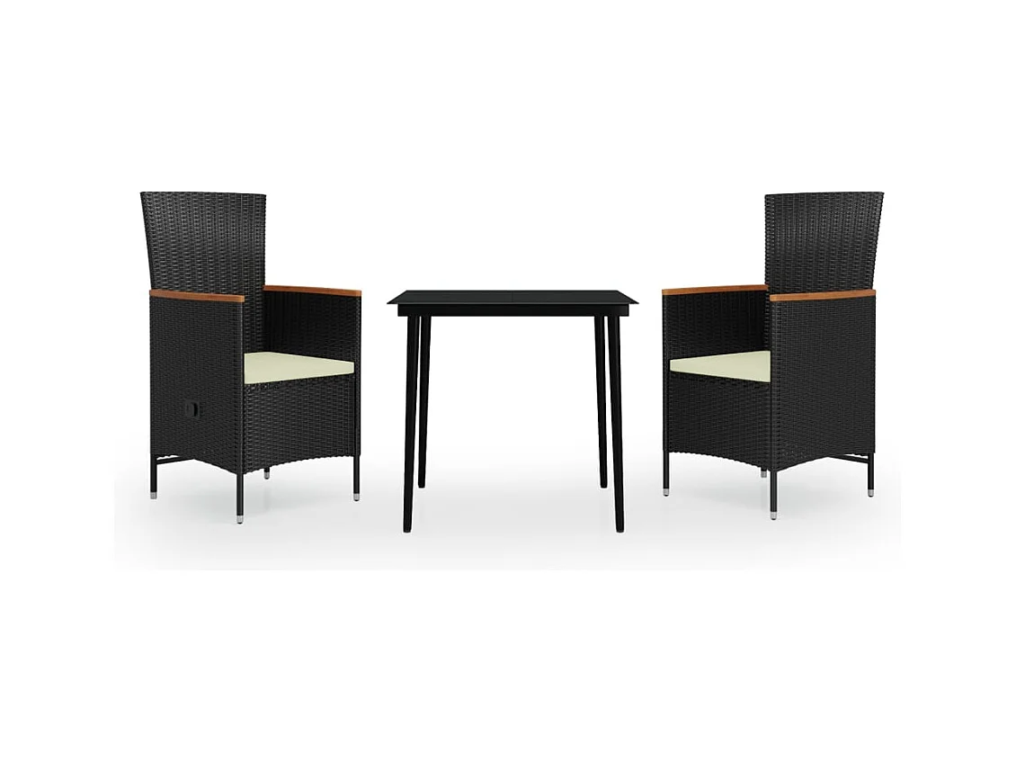 Zeldrik  Ensemble à manger de jardin avec coussins 3 pcs noir