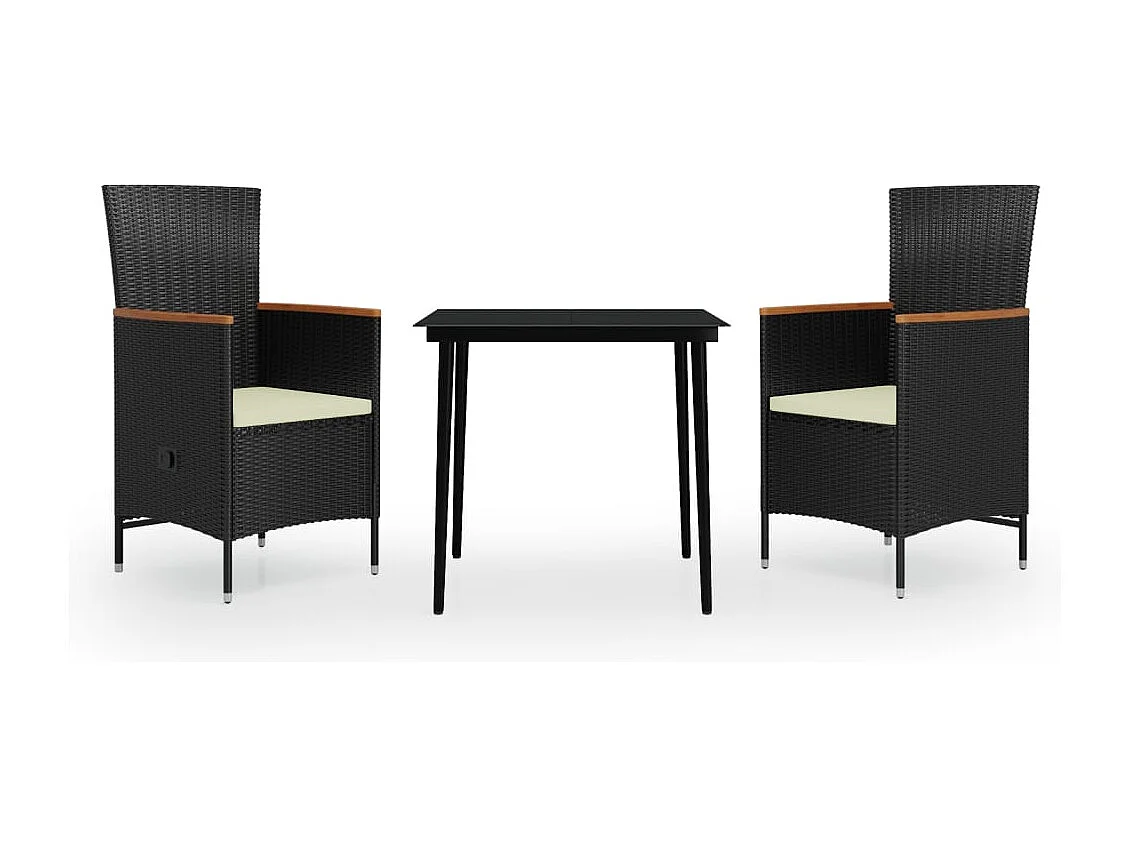 Zeldrik  Ensemble à manger de jardin avec coussins 3 pcs noir