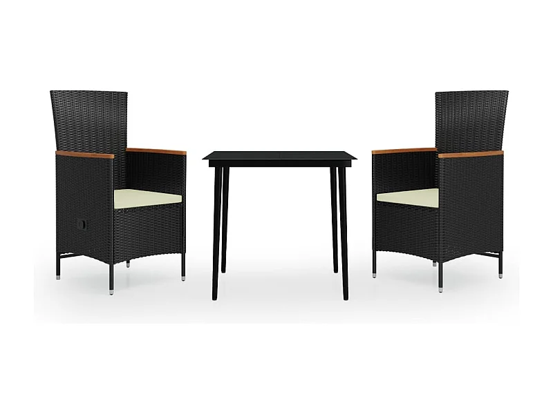 Zeldrik  Ensemble à manger de jardin avec coussins 3 pcs noir