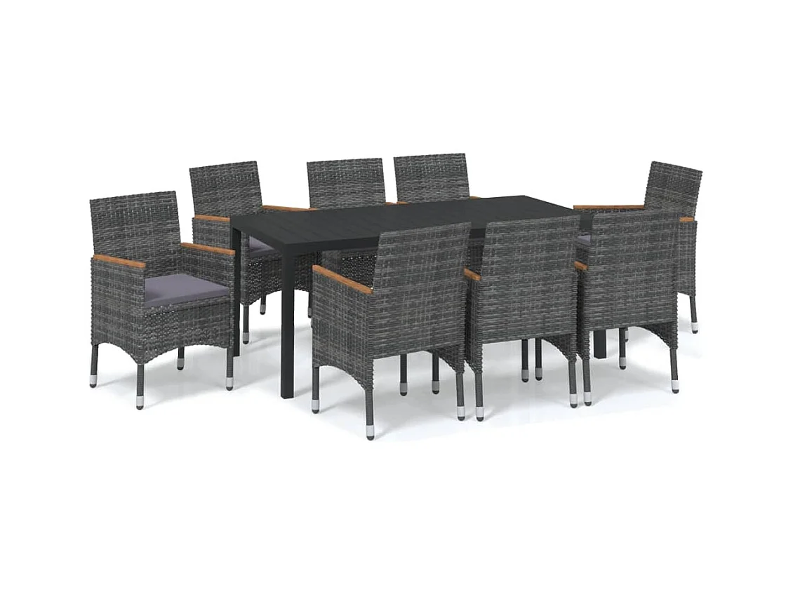 Kelly  Ensemble à manger de jardin coussins 9pcs Résine tressée Gris