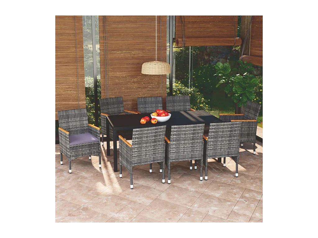 Kelly  Ensemble à manger de jardin coussins 9pcs Résine tressée Gris