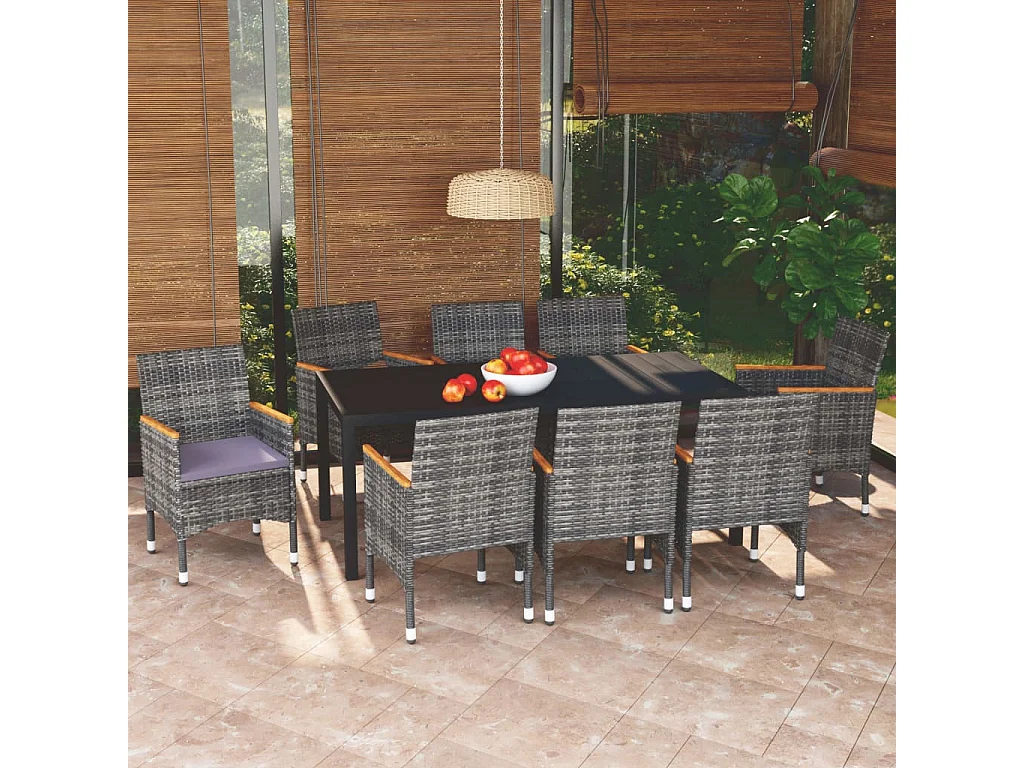 Kelly  9-delige Tuinset met kussens poly rattan grijs