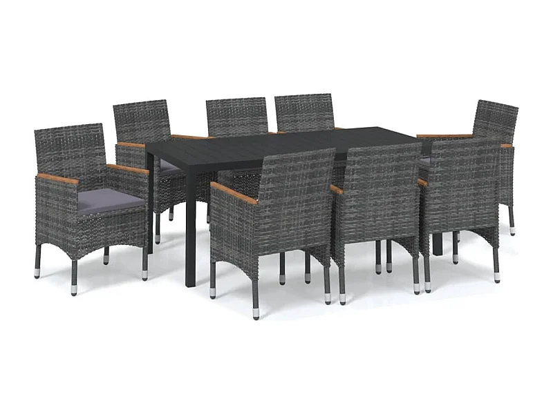 Kelly  Ensemble à manger de jardin coussins 9pcs Résine tressée Gris