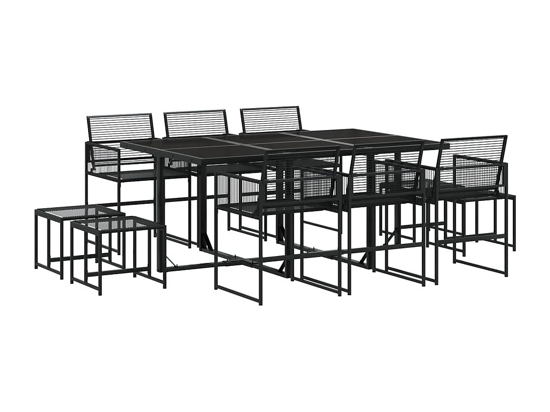 Venanzio  Ensemble à manger de jardin 11 pcs noir résine tressée