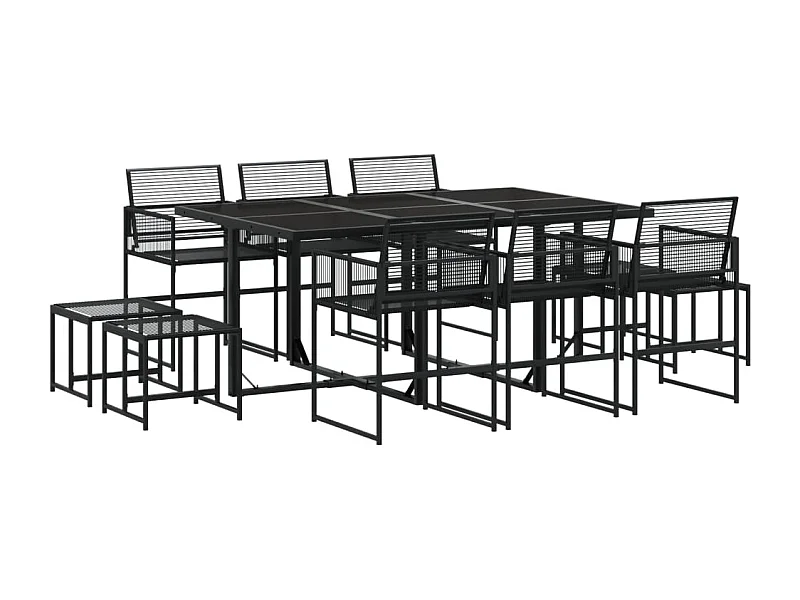 Venanzio  Ensemble à manger de jardin 11 pcs noir résine tressée