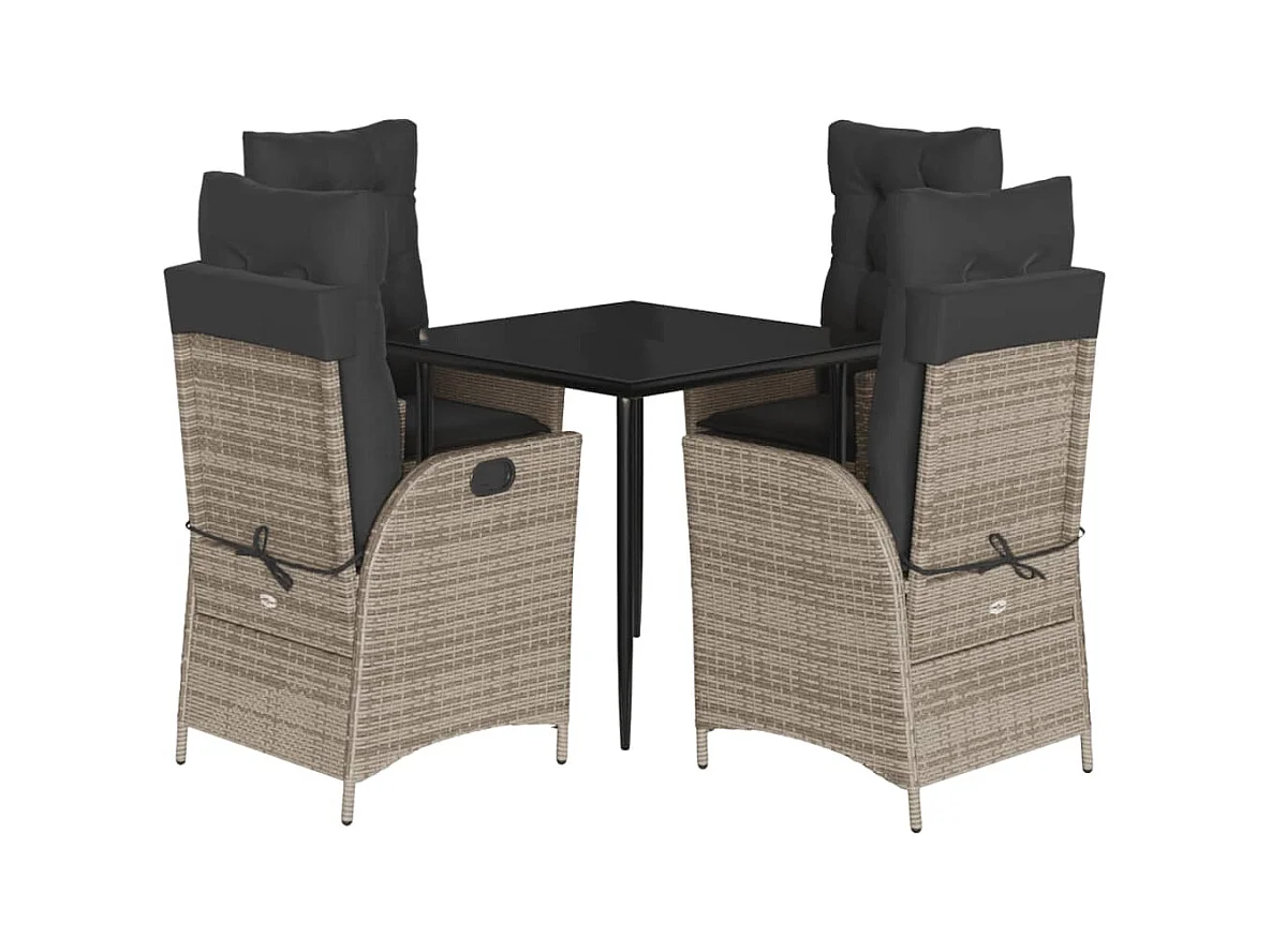 Garden Furniture -  Ensemble à manger de jardin 5 pcs coussins gris résine tressée