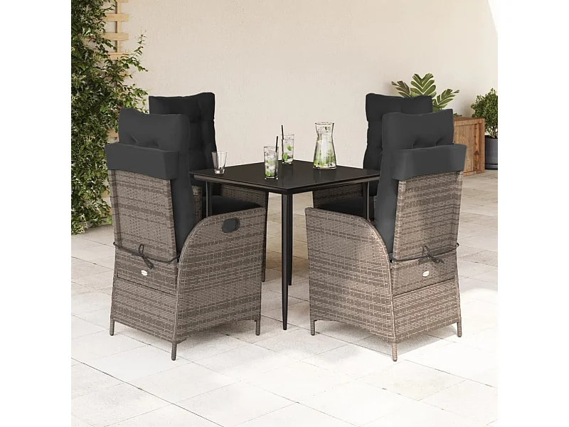 Garden Furniture -  5-delige Tuinset met kussens poly rattan grijs