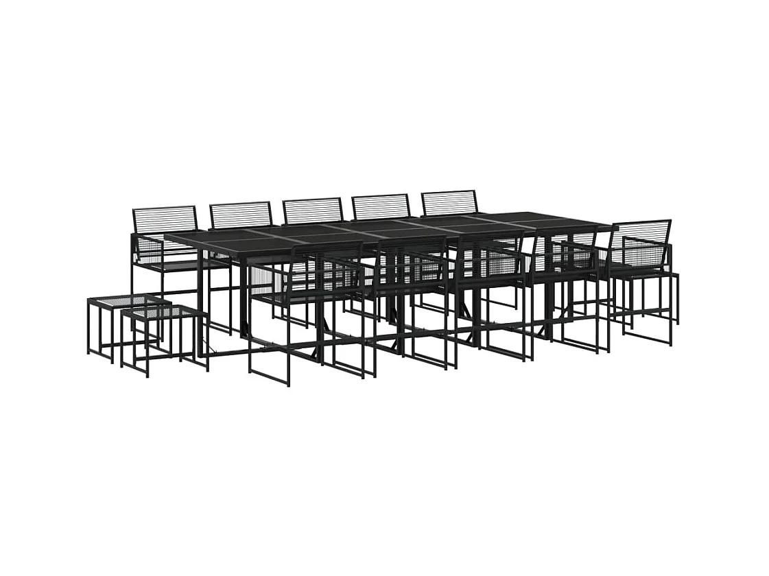 Venanzio  Set de comedor de jardín 15 pzas ratán sintético negro