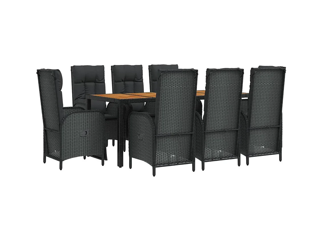 Afragola  Ensemble à manger jardin 9pcs et coussins noir résine tressée