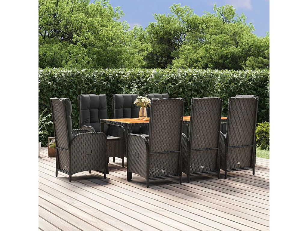 Afragola  Ensemble à manger jardin 9pcs et coussins noir résine tressée