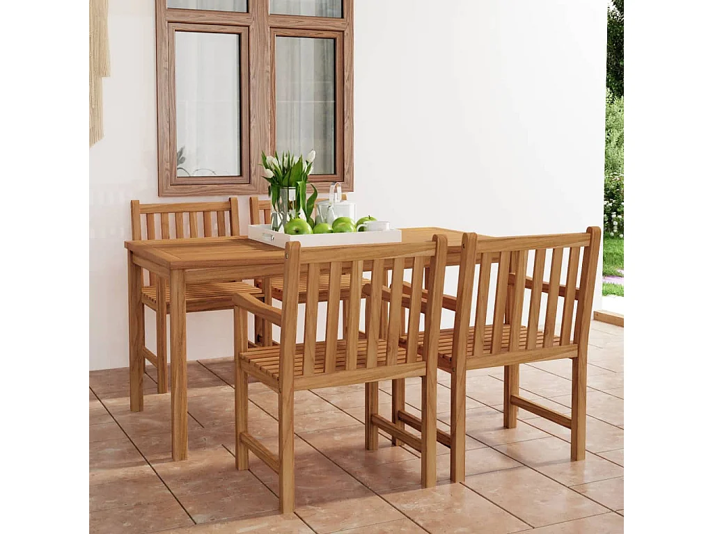 Piotr  Conjunto de comedor de jardín de 5 piezas, 180 x 90 cm, madera maciza de teca